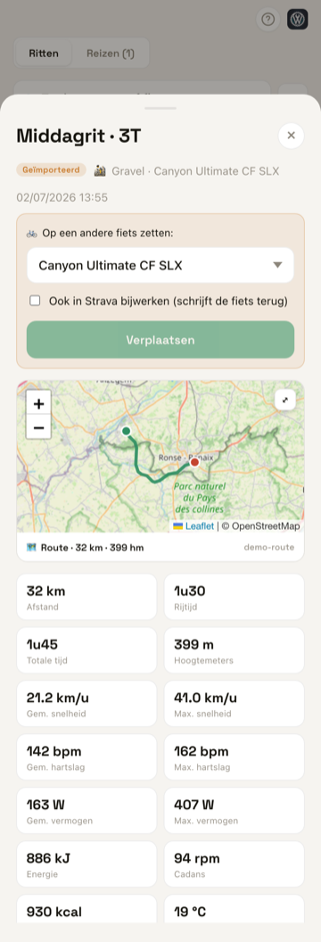 Rit-detailscherm