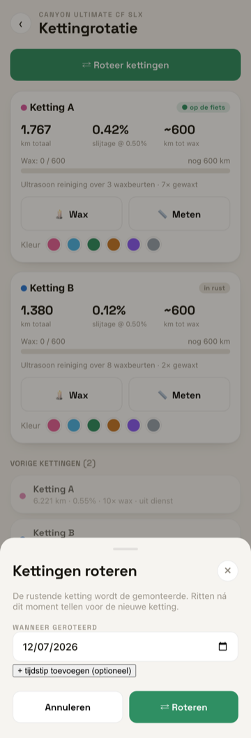 Wax-/smeer-registratiescherm